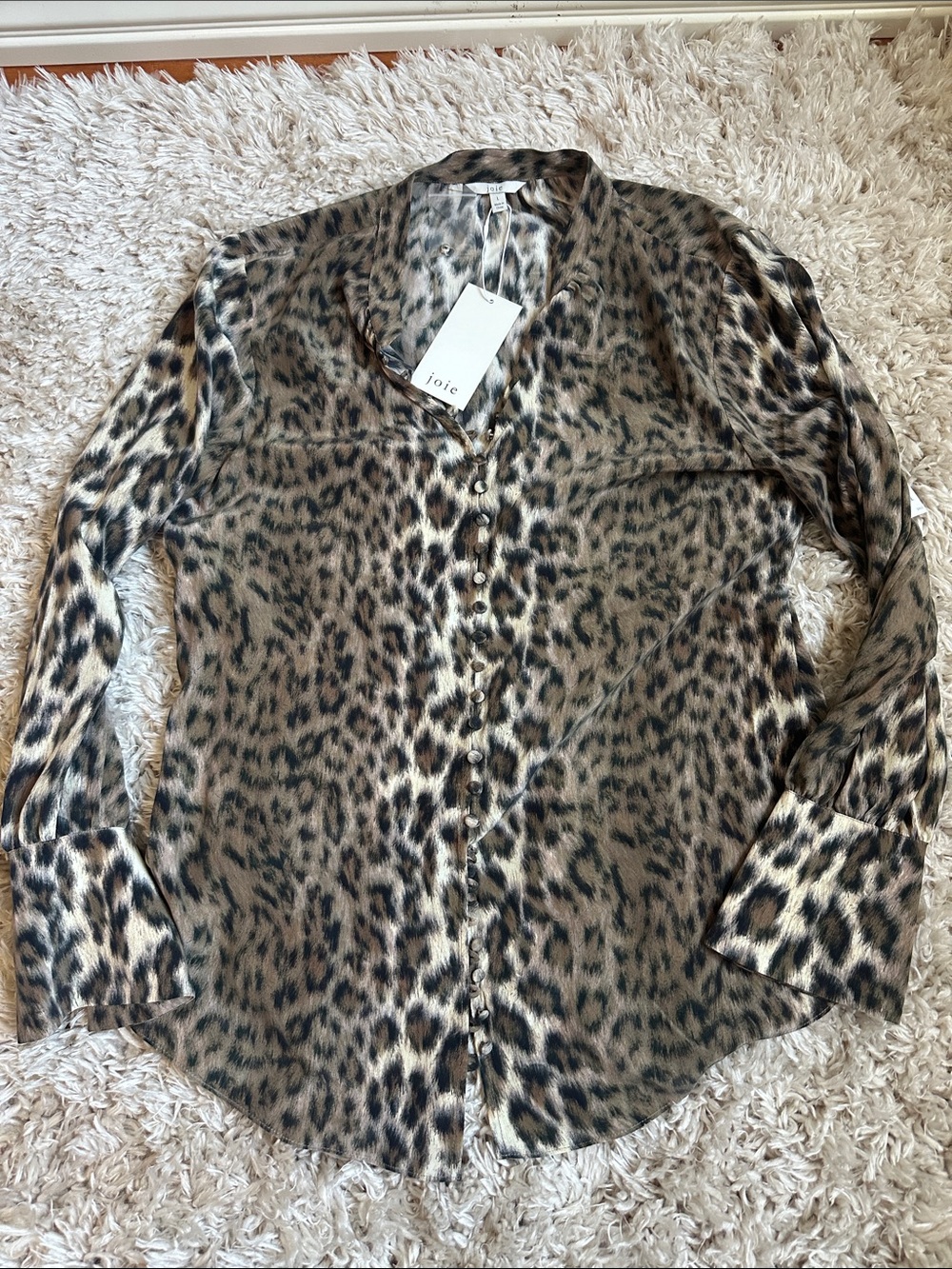 Joie Leopard-Print Silk Button-Down Blouse in Tan and Black NWT